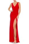 Mac Duggal Ieena Jersey V-neck Gown In Red