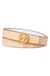 Tory Burch Reversible Leather Belt In Gardenia / Coy Pink / Gold