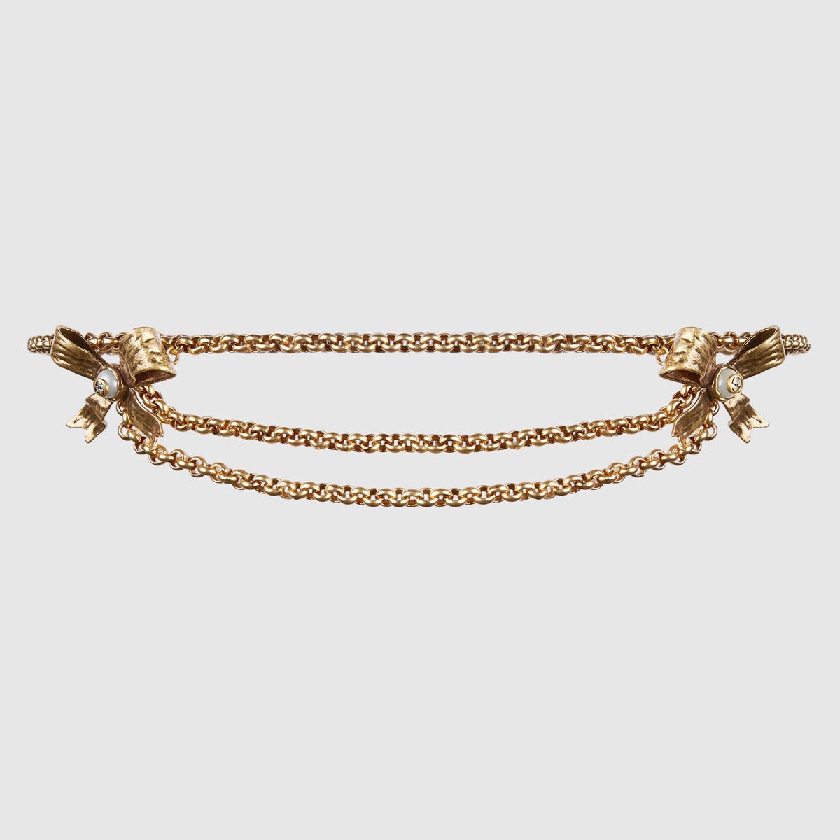 Gucci Chain Belt With Metal Bows - Antique Gold Toned Chain | ModeSens