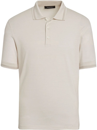 Ermenegildo Zegna Short-sleeved Cotton Polo Shirt In Light Beige Solid