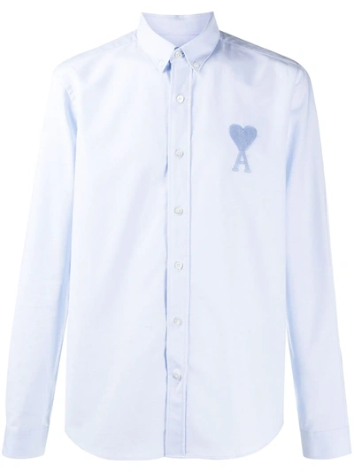 Ami Alexandre Mattiussi Button-down Collar Logo-embroidered Cotton Oxford Shirt In Azure
