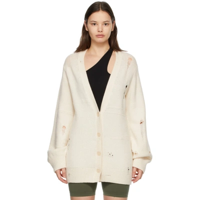 Helmut Lang Off-white Wool Distressed Cardigan In Ivory - C05