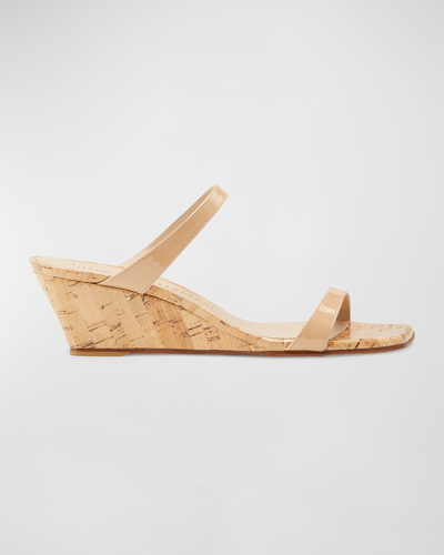 Stuart Weitzman Aleena Patent Two Band Wedge Sandals In Adobe