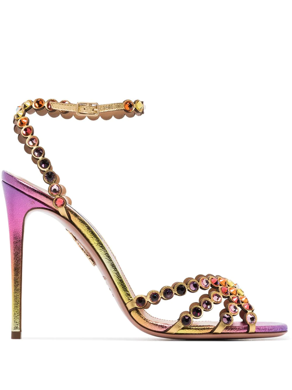 Aquazzura Women S Tequila Ombre Crystal Embellished Leather Sandals In Pink Modesens