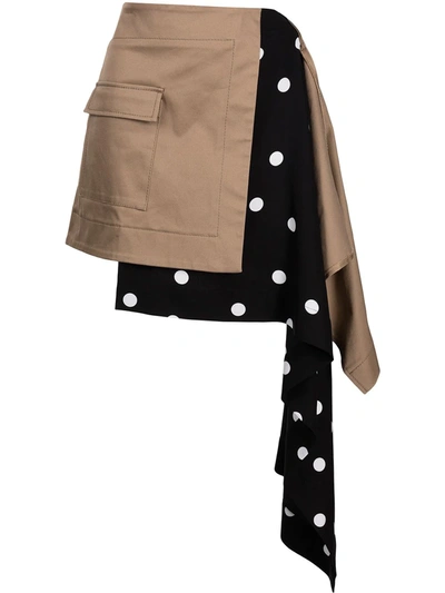 Monse 'cascade' Asymmetric Hem Polka Dot Panel Mini Skirt In Beige/black