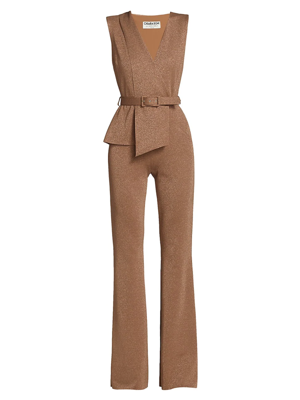 Chiara Boni La Petite Robe Kerolyn Metallic Jersey Belted Jumpsuit In 260  Duna | ModeSens