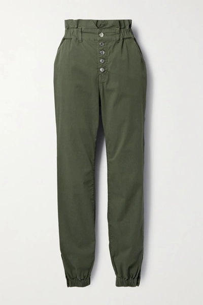 Veronica Beard Tedi Paperbag Waist Stretch Cotton Jogger Trousers In Army