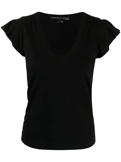 Veronica Beard Ruffled Pima Cotton-jersey Top In Black