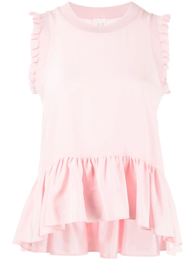 Cinq À Sept Lenora Sleeveless Silk Ruffle Peplum Top In Pink