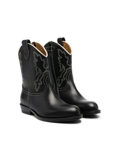Gallucci Teen Texan Contrast-stitching Leather Boots In Black