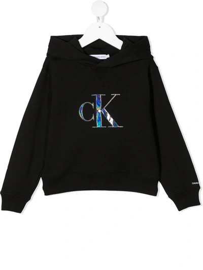 Calvin Klein Teen Metallic Logo Hoodie In Black