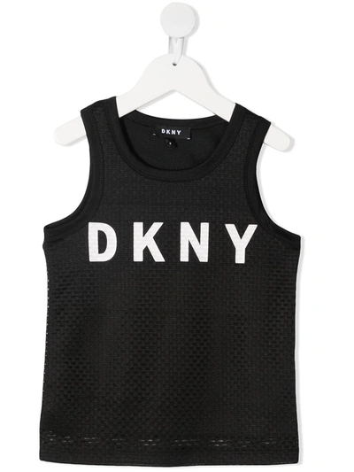 Dkny Kids' Logo Print Cotton Jersey Tank Top In Black