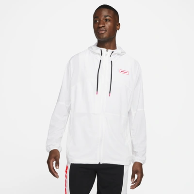 Nike Sport Clash Full Zip Hooded Training Jacket In White,light Fusion Red