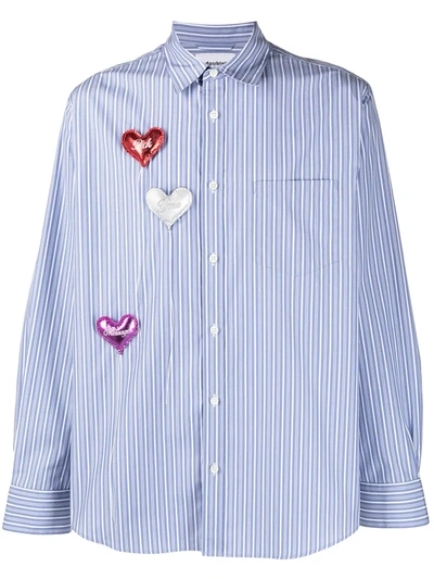 Doublet Metallic Heart Shape Balloon Motif Stripe Shirt In Blue