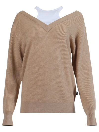 Alexander Wang T Inner Tank Top Layer Knit V Neck Sweater In Brown