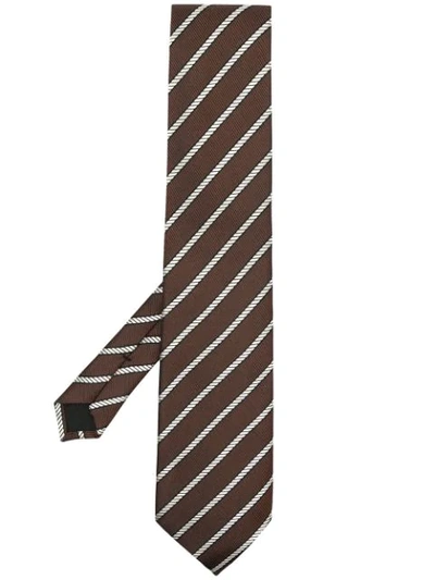 Tom Ford Diagonal-stripe Pointed-tip Tie In Brown