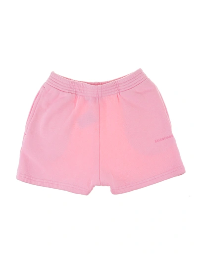 Balenciaga Kids' Logo Print Cotton Sweat Shorts In Pink