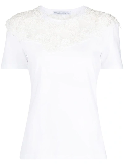 Ermanno Scervino Short Sleeve Crew Neck T-shirt With Lace Inserts In White