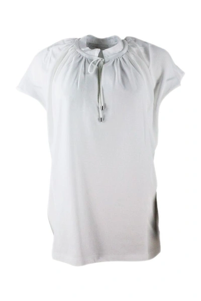 Fabiana Filippi Soft Short-sleeved Cotton T-shirt With Drawstring On The Crew Neck In White