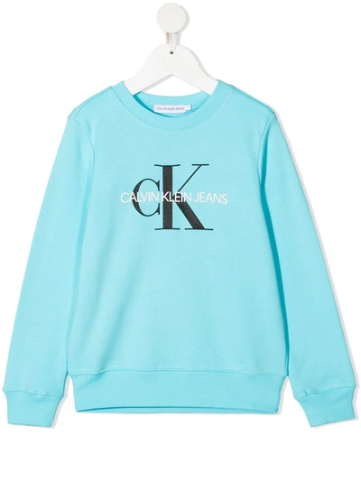Calvin Klein Teen Logo-print Organic Cotton Sweatshirt In Blue