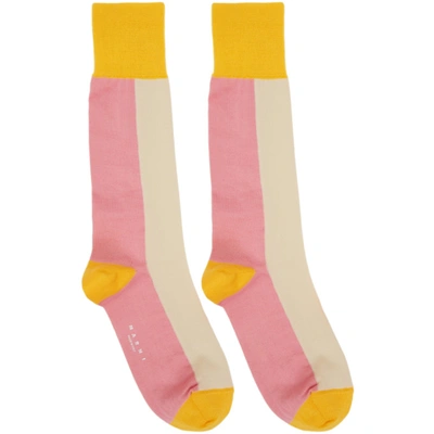 Marni Panelled Colour-block Cotton Socks In Inc14 Pink