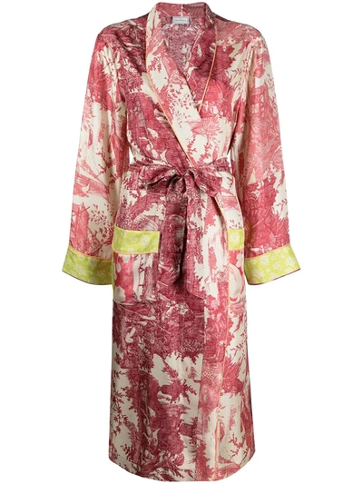 Pierre-louis Mascia Embroidered Belted Shirt Silk Dress In Pink