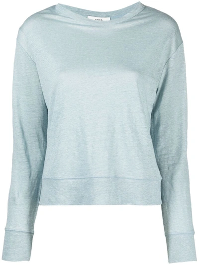 Vince Crew Neck Long Sleeve Knit Top In Blue