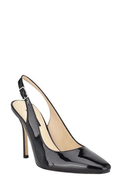Nine West Holly Leather Pointed Toe Slingback Pump In Black Patent