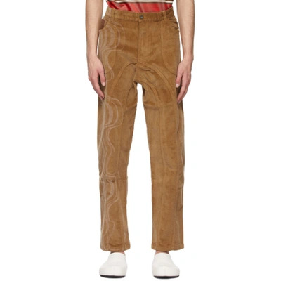 Ahluwalia Striped Upcycled-corduroy Straight-leg Trousers In Brown