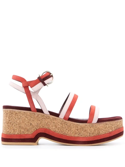 Ferragamo Mysen Bicolor Wedge Sandals In Red