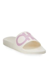 Ferragamo Groove Gancini Pool Slide Sandals In Weiss