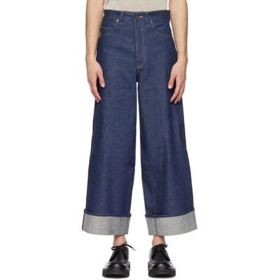 King And Tuckfield Blue Wide Leg Graham Jeans In Indigo Dry