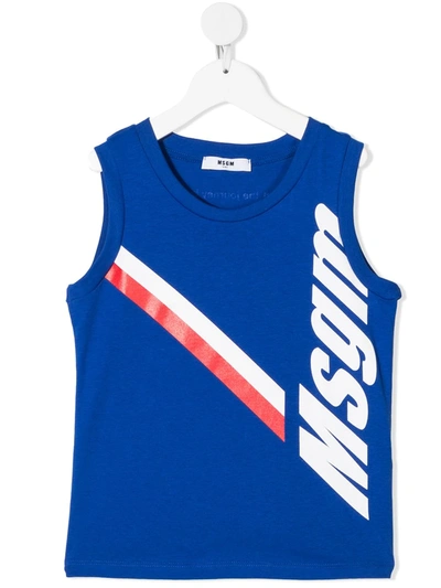 Msgm Kids' Logo Print Waistcoat In Blue