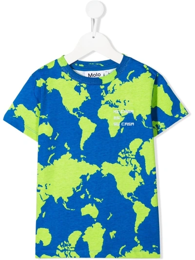 Molo Kids' Earth-print T-shirt In Blue