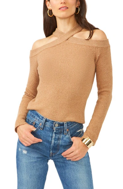 1.state Cross Neck Cold Shoulder Cotton Blend Jumper In Wild Oak