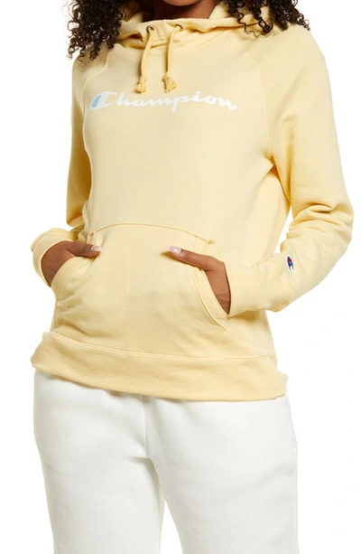 Champion Powerblend Graphic Hoodie In Melted Butter Yellow