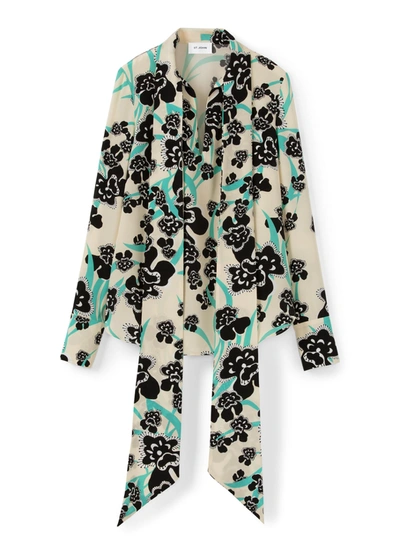 St John Orchid Fever Printed Neck-tie Silk Top In Chamomile Multi