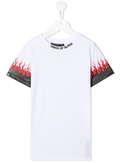 Vision Of Super Teen Flame-cuff Logo Collar T-shirt In White