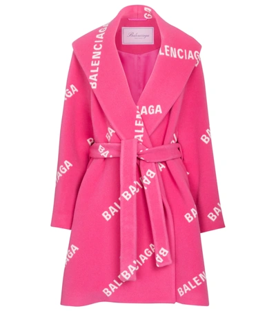 Balenciaga Wool, Cashmere And Silk Wrap Coat In Pink