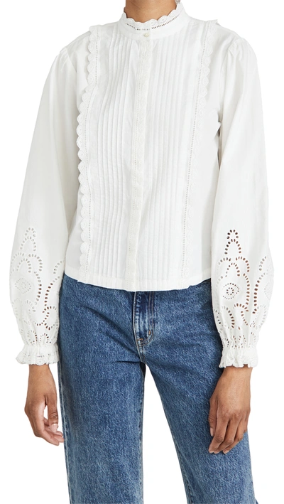 Scotch & Soda Crispy Cotton Top With Broderie Anglaise Details In White
