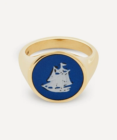 Ferian Gold Wedgwood Sailboat Round Signet Ring