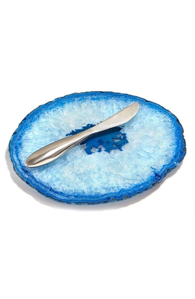 Anna New York Ita Agate Cheese Plate & Forma Spreader In Azure