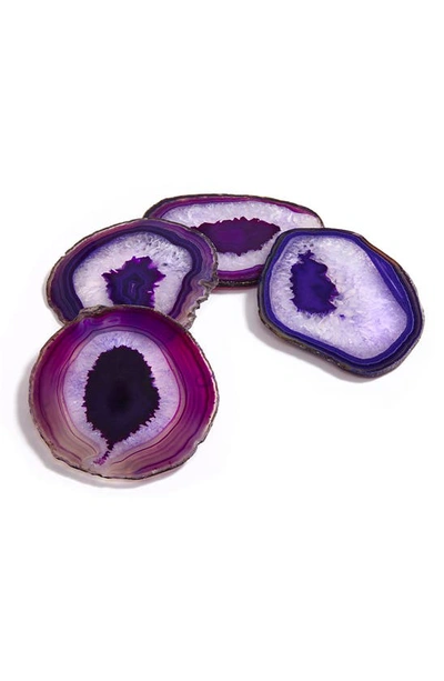 Anna New York Pedra Set Of 4 Agate Coasters In Eggplant