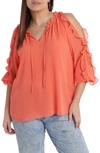 1.state 1. State Ruffle Cold-shoulder Georgette Top In Papaya