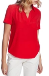 Court & Rowe Collared Short Sleeve Blouse In Bright Rouge