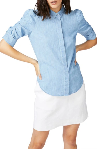 Court & Rowe Ruched Sleeve Denim Shirt In Blue