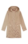 Cole Haan Signature Back Bow Packable Hooded Raincoat In Champagne
