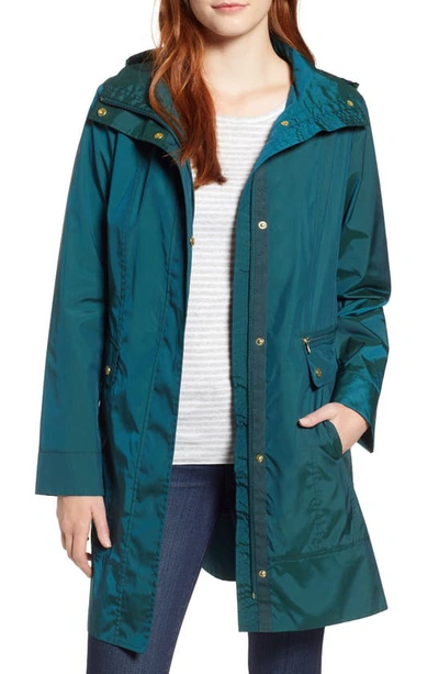 Cole Haan Signature Back Bow Packable Hooded Raincoat In Pine