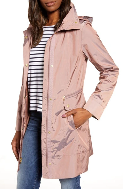 Cole Haan Signature Back Bow Packable Hooded Raincoat In Mauve
