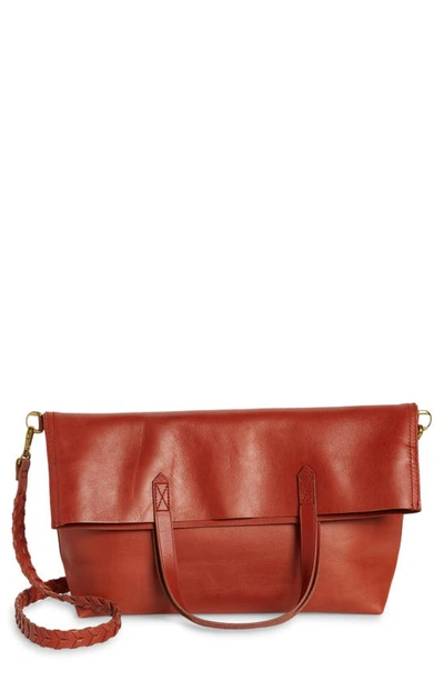 Madewell The Foldover Transport Tote: Whipstitched Edition In Faded Rust